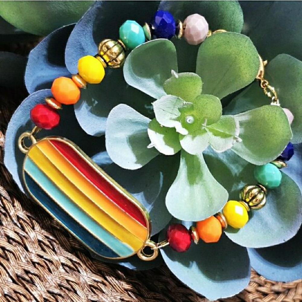 Multicolor Enamel Stripe Beaded Bracelet - Women Jewelry NWT! - Picture 4 of 6